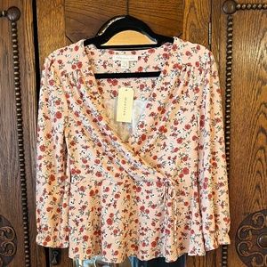 NWT Monteau faux wrap blouse size: med.